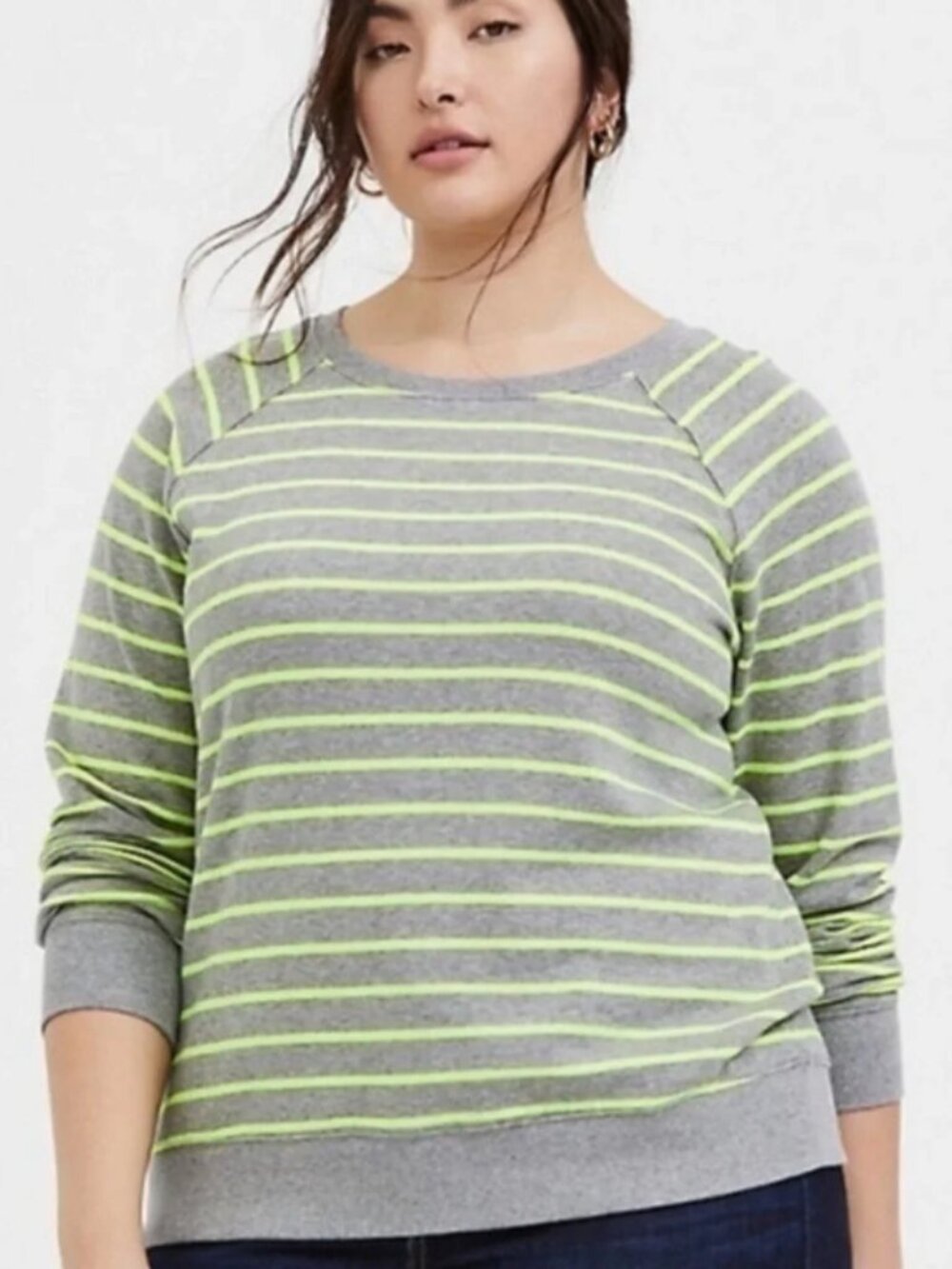 Torrid Grey & Neon Yellow Stripe Fleece Raglan Sweatshirt - Size 2